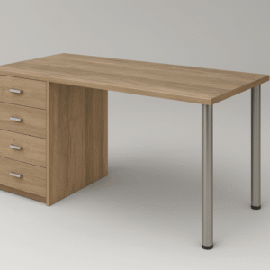 Mesa de escritorio con cajonera de 4 cajones y patas en color inox